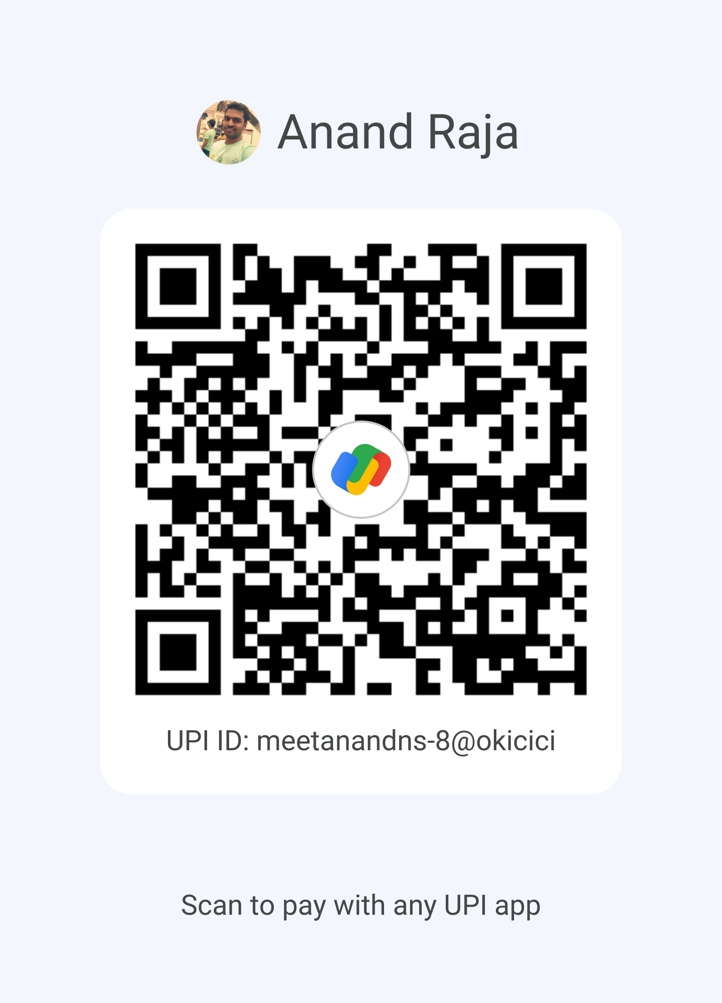 GPay QR for UPI anand@oksbi